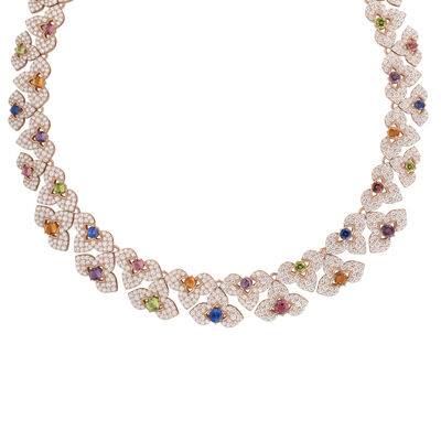 Roberto Coin 18K Rose Gold Venetian Princess Carnival Pave Diamond And Mixed Stones Cut Flowers Necklace