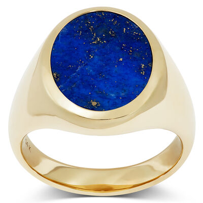 Lapis Oval Gents Ring, 14K Yellow Gold