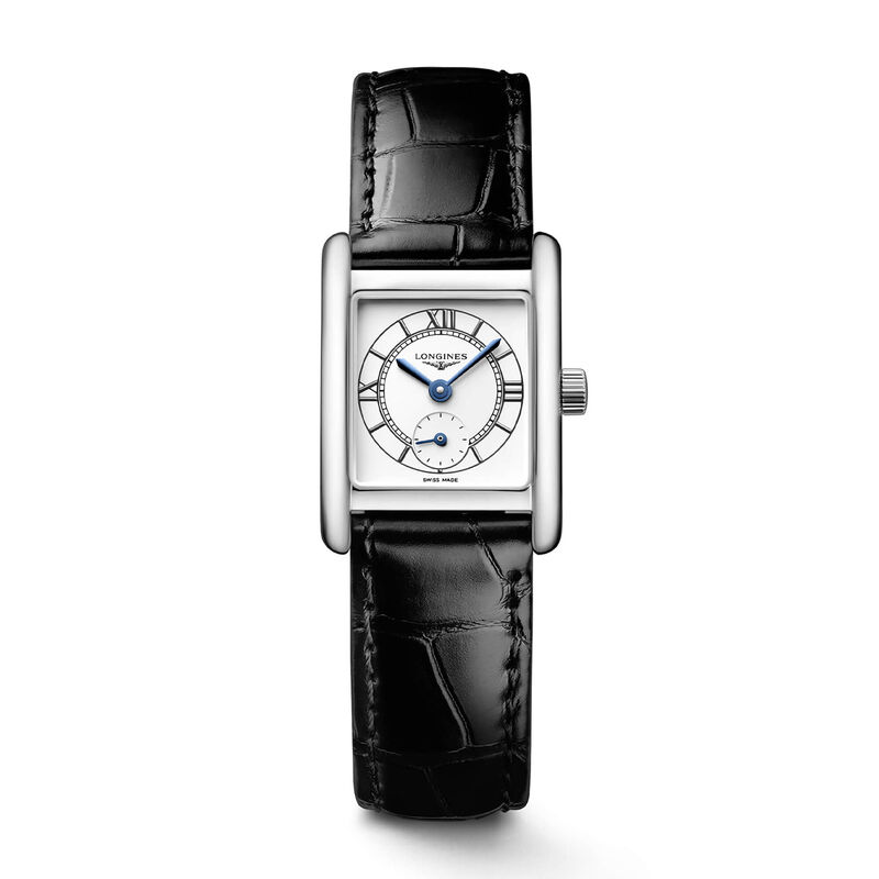 Longines Mini Dolcevita Watch Silver-Tone Dial Black Leather Strap, 29mm image number 0