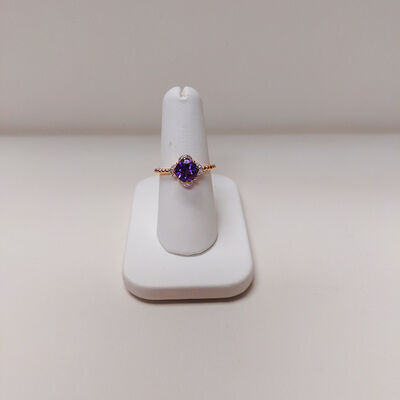 Round Amethyst and Diamond Ring, 14K Rose Gold
