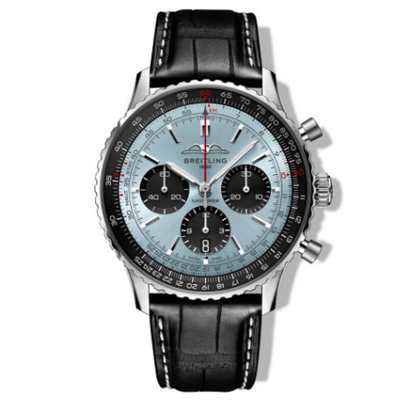 Breitling Navitimer B01 Chronograph Watch Steel Case Ice Blue Dial, Black Leather Strap, 43mm image number 0