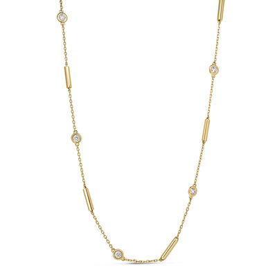 Roberto Coin 18K Yellow Gold Diamonds By The Inch Bar And Bezel Station Necklace
