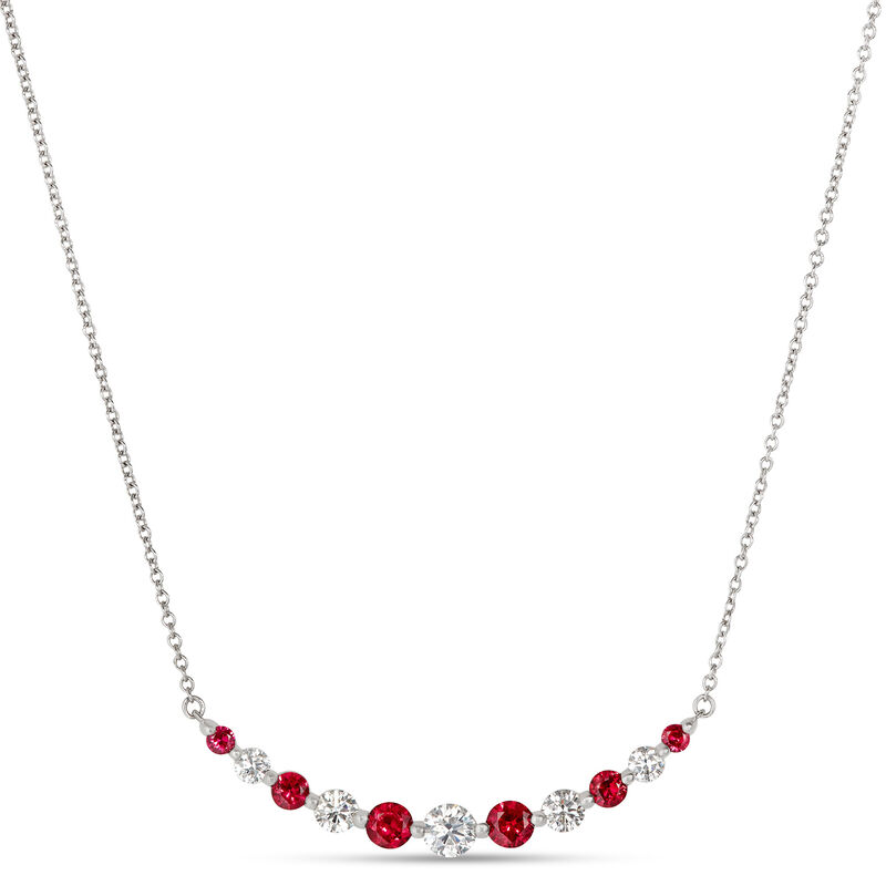 Round Ruby and Diamond Cluster Necklace, 18K White Gold image number 0