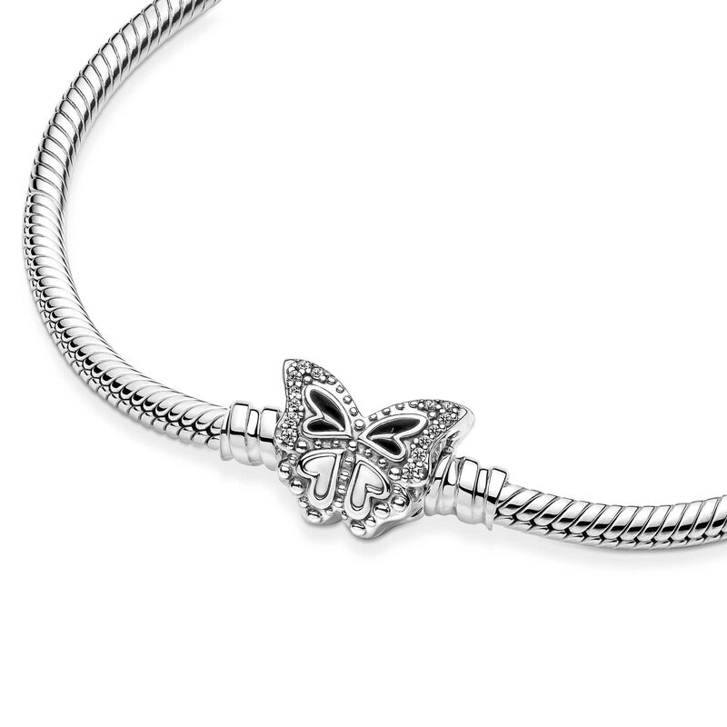 Pandora Moments Enamel & CZ Butterfly Clasp Snake Chain Bracelet image number 3
