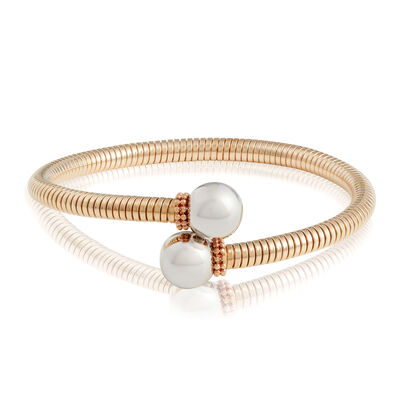 Toscano Tri-Tone Ball End Tubogas Bypass Cuff Bracelet 14K