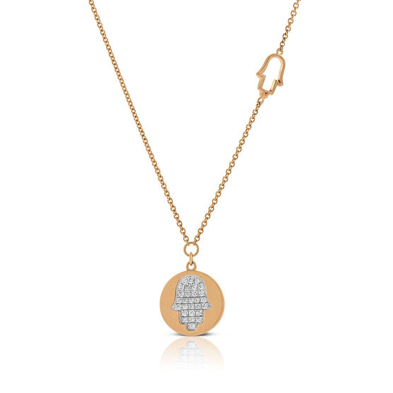 Rose Gold Hamsa Hand Diamond Pavé  Necklace 14K