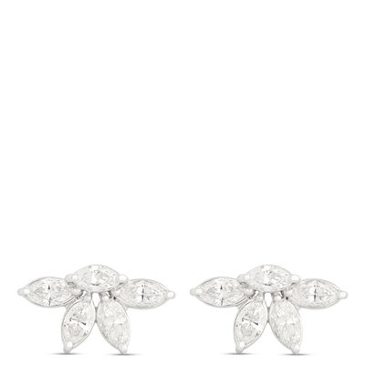 Flower Shaped Studs with Marquise Diamonds, 1 &frac14; Total Weight, 14K White Gold