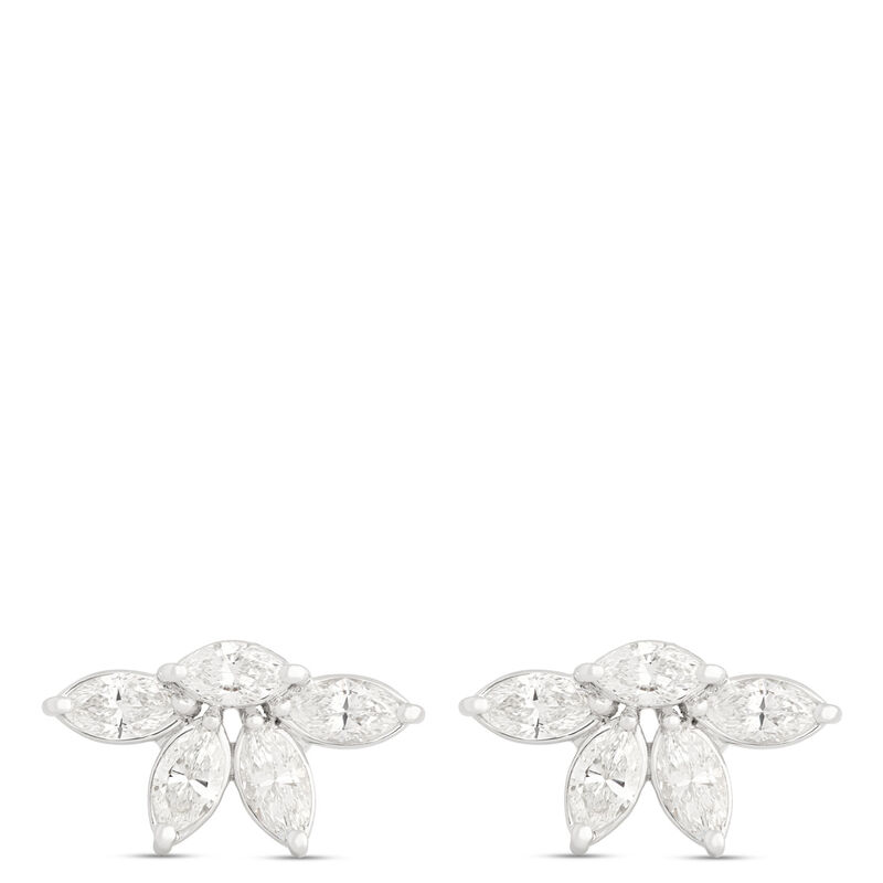 Flower Shaped Studs with Marquise Diamonds, 1 &frac14; Total Weight, 14K White Gold image number 0