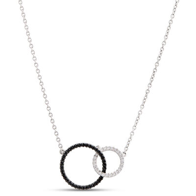 Double Loop Black and White Diamond Necklace, ⅓ Carat, 14K White Gold