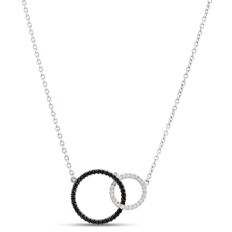 Double Loop Black and White Diamond Necklace, ⅓ Carat, 14K White Gold image number 0