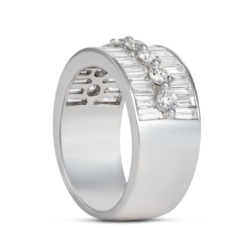 Baguette and Round Diamond Ring, 14K White Gold image number 1