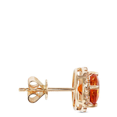 Round Cut Citrine and Diamond Halo Earrings, 14K Yellow Gold