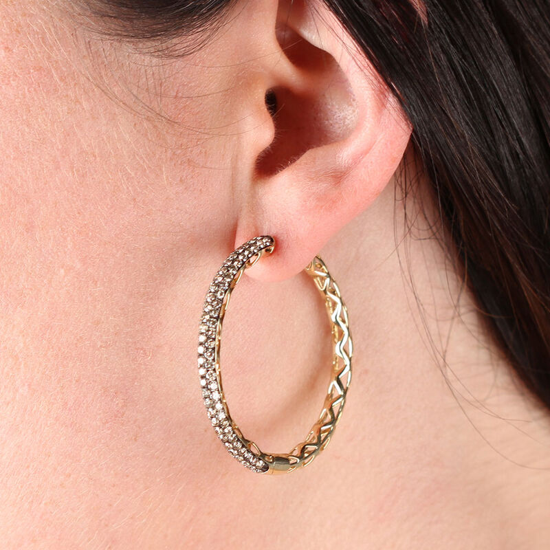 Brown Diamond Hoop Earrings 14K, 3.6 ctw. image number 2