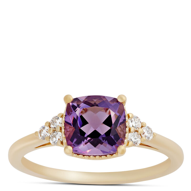 Cushion Amethyst and Diamond Ring, 14K Yellow Gold image number 0