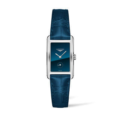 Longines DolceVita Watch Rectangle Blue Dial Blue Leather Strap, 23mm