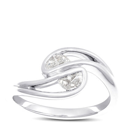 Swirling Half Moon Ring, &frac14; Total Carat Weight, 14K White Gold