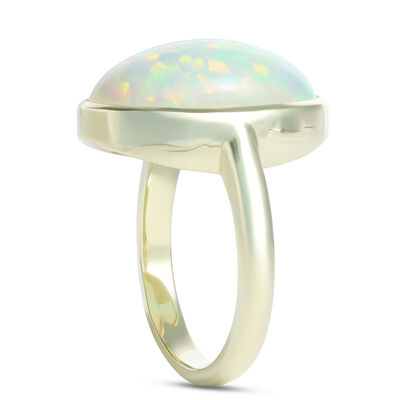 Cabochon Ring with Oval Opal Center Stone, 14K Yellow Gold