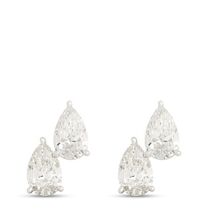 Pear Shaped Diamond Studs, 2 Carat Total Weight, 18K White Gold