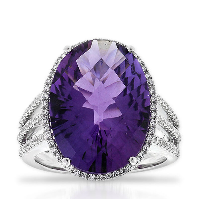 Concave Cut Amethyst & Diamond Ring 14K image number 0