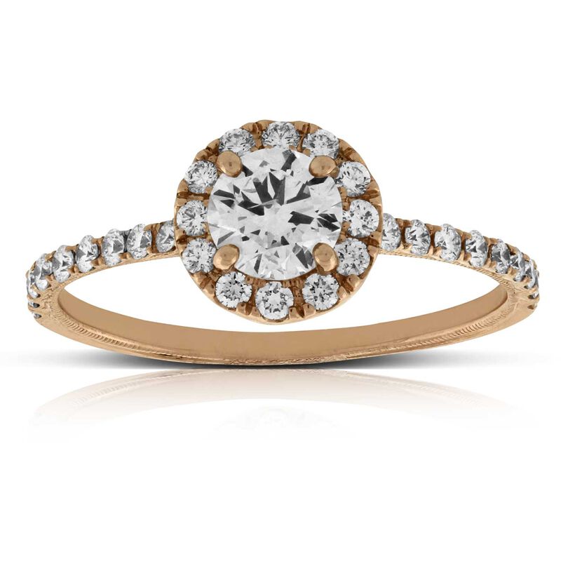 Rose Gold Diamond Halo Engagement Ring 14K image number 0