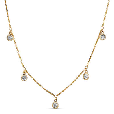 5 Bezel Diamond Dangle Necklace, 14K Yellow Gold