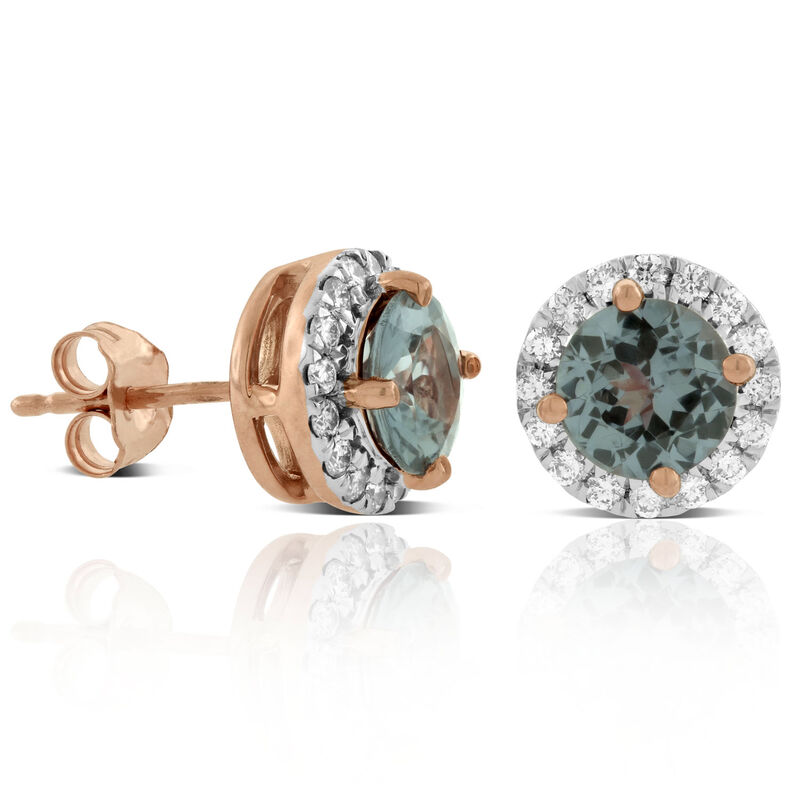 Rose Gold Gray Spinel & Diamond Halo Earrings 14K&nbsp; image number 0