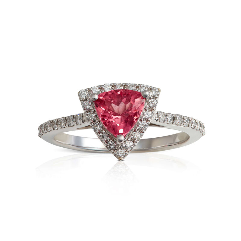 Trillion Pink Spinel & Diamond Ring 14K image number 0