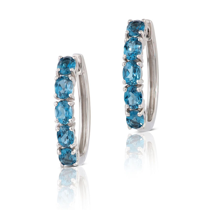 Oval Blue Topaz Hoop Earrings 14K image number 0