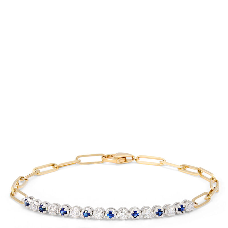 Paperclip Round Sapphire and Diamond Bracelet in 14K Yellow Gold image number 0