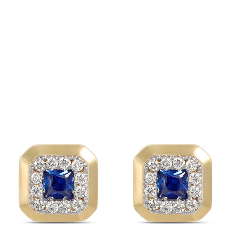 Square Sapphire and Diamond Studs, 14K Yellow Gold image number 0