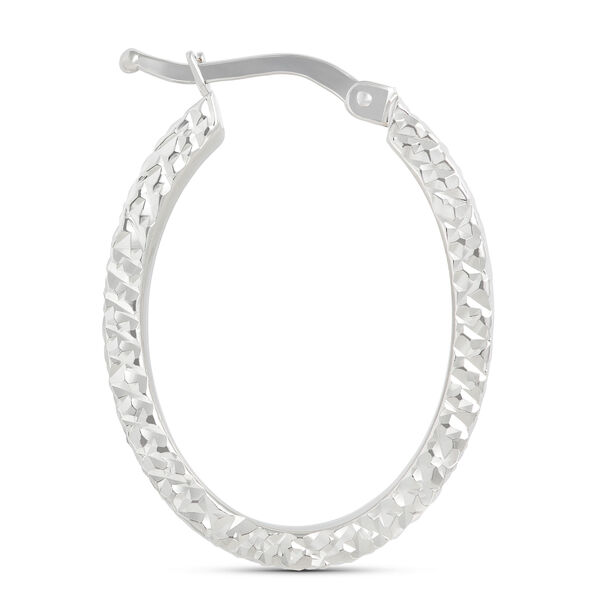 Toscano Diamond Cut Toscano Hoop Earrings, 14K White Gold