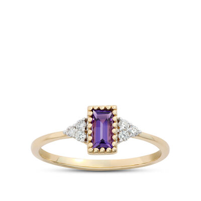 Emerald Cut Amethyst Ring, 14K Yellow Gold