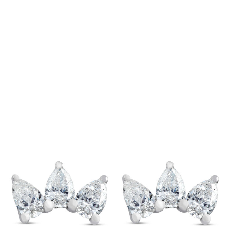 Triple Pear Diamond Stud Earrings, 14K White Gold image number 0
