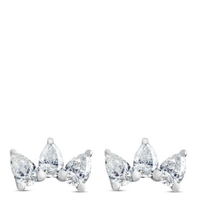 Triple Pear Diamond Stud Earrings, 14K White Gold