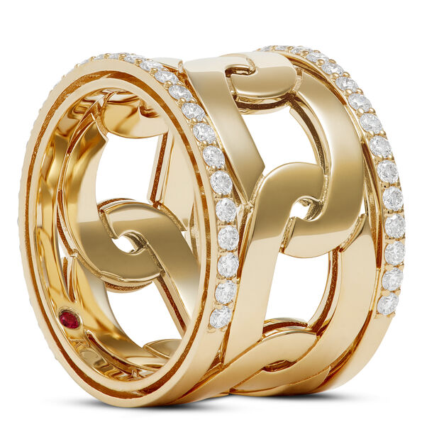 Roberto Coin Navarra Wide Diamond Ring Sized 7, 18K Yellow Gold