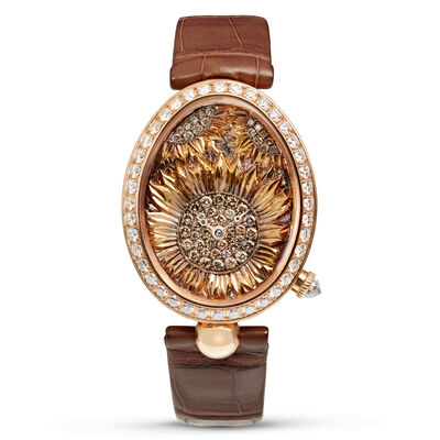 Breguet Queen of Naples Cameo Watch Rose Gold Diamond Bezel Sunflower Dial, 40mm 18K Rose Gold
