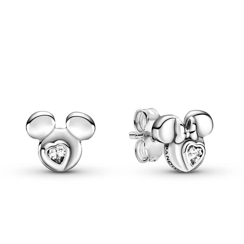 Pandora Disney Mickey Mouse & Minnie Mouse Silhouette CZ Stud Earrings image number 1