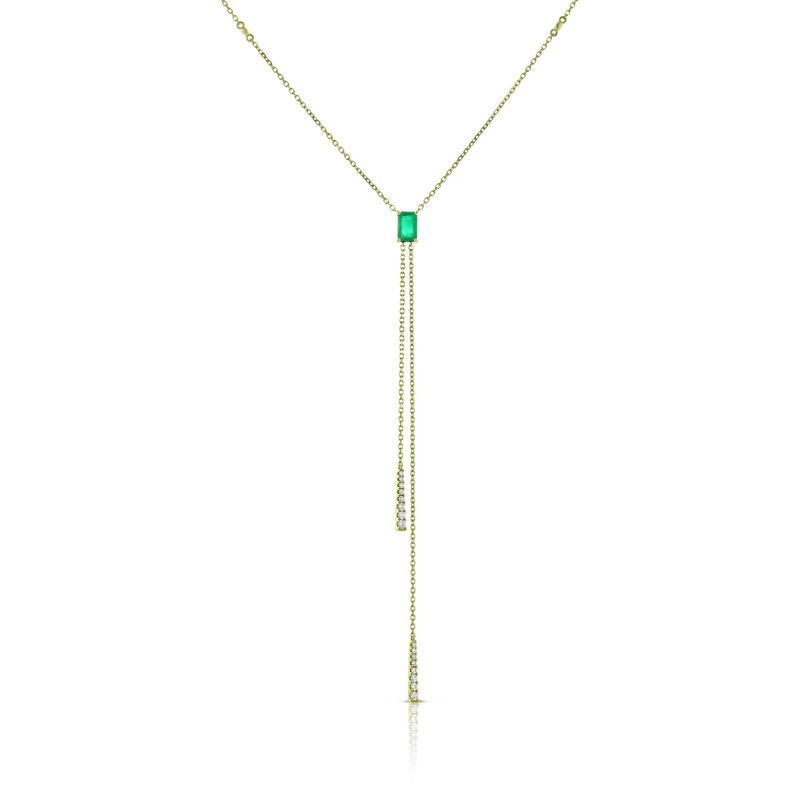 Emerald & Diamond Stationary Lariat Necklace, 14K Yellow Gold image number 1