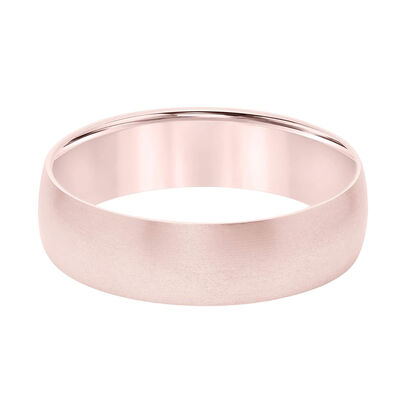 Gents Low Dome Flat Edge Carved Wedding Band, 14K Rose Gold