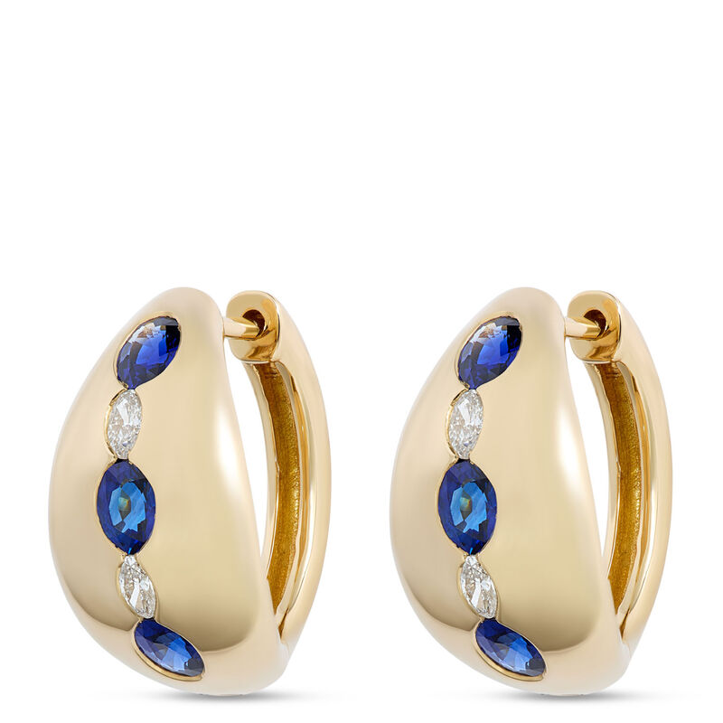 Sapphire and Diamond Huggie Hoop Earrings, 18K Yellow Gold image number 0