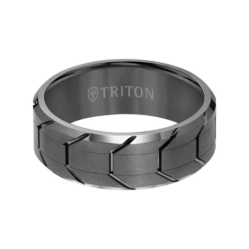 TRITON Contemporary Comfort Fit Gunmetal Tire Tread Band in Tungsten, 8 mm image number 2