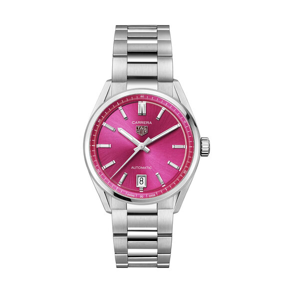TAG Heuer Carrera Date Watch Pink Dial Steel Bracelet, 36mm