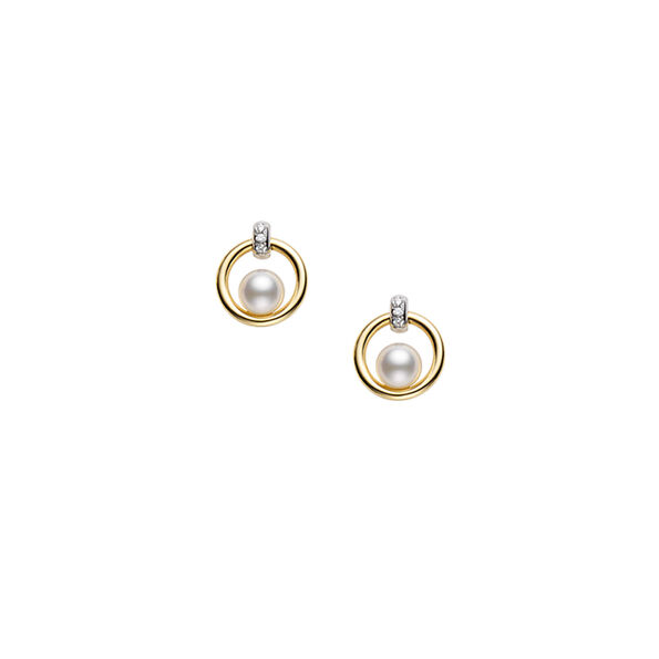 Mikimoto Akoya Cultured Pearl and Diamond Circle Earrings, 18K Two Tone