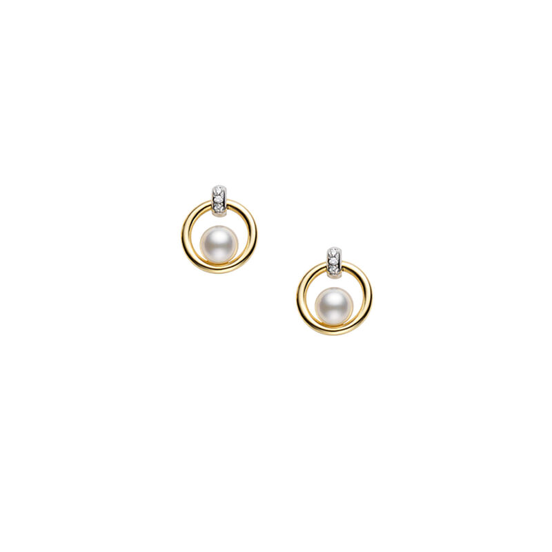 Mikimoto Akoya Cultured Pearl and Diamond Circle Earrings, 18K Two Tone image number 1