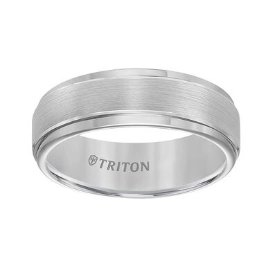 TRITON Step Edge Brushed Finish Classic Tungsten Wedding Band, 7MM