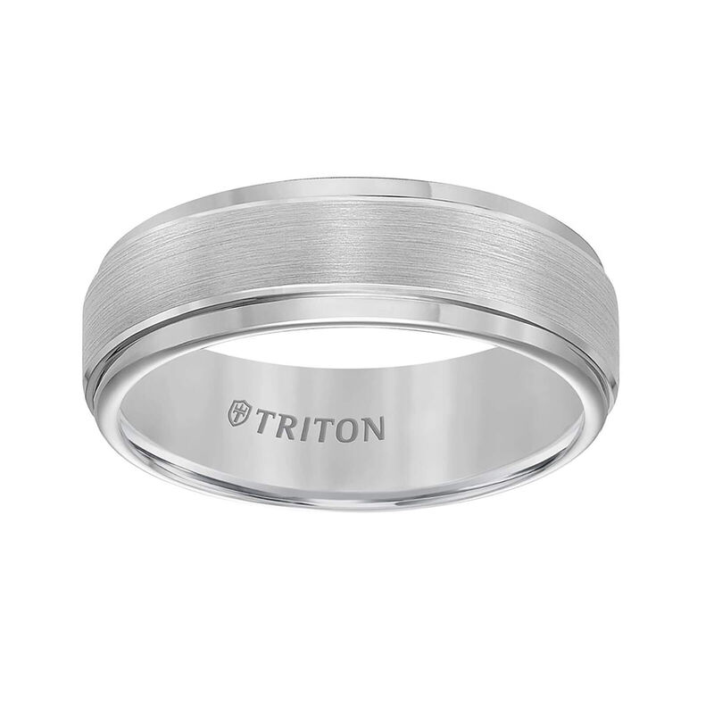 TRITON Step Edge Brushed Finish Classic Tungsten Wedding Band, 7MM image number 1