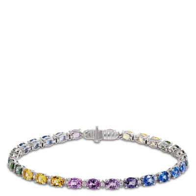 Colorful Diamond and Gemstone Bracelet, 14k White Gold