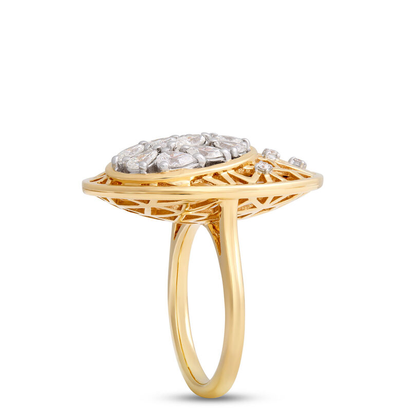 Filigree Ring With Oval Diamond Cluster, 14K Yellow Gold Size 6.5 image number 1