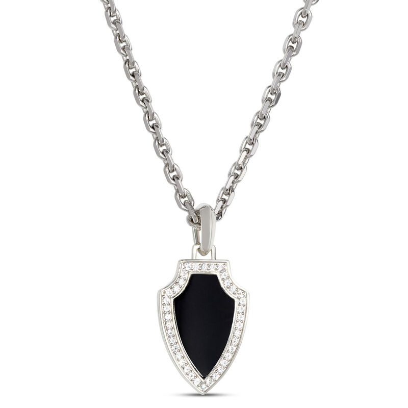 Black Onyx and White Sapphire Shield Necklace, Sterling Silver image number 0