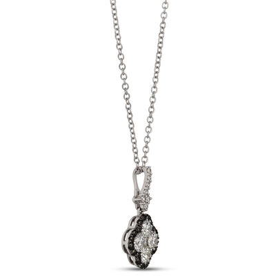 White and Black Diamond Clover Pendant, 8/10 Carat Total Weight, 14K White Gold